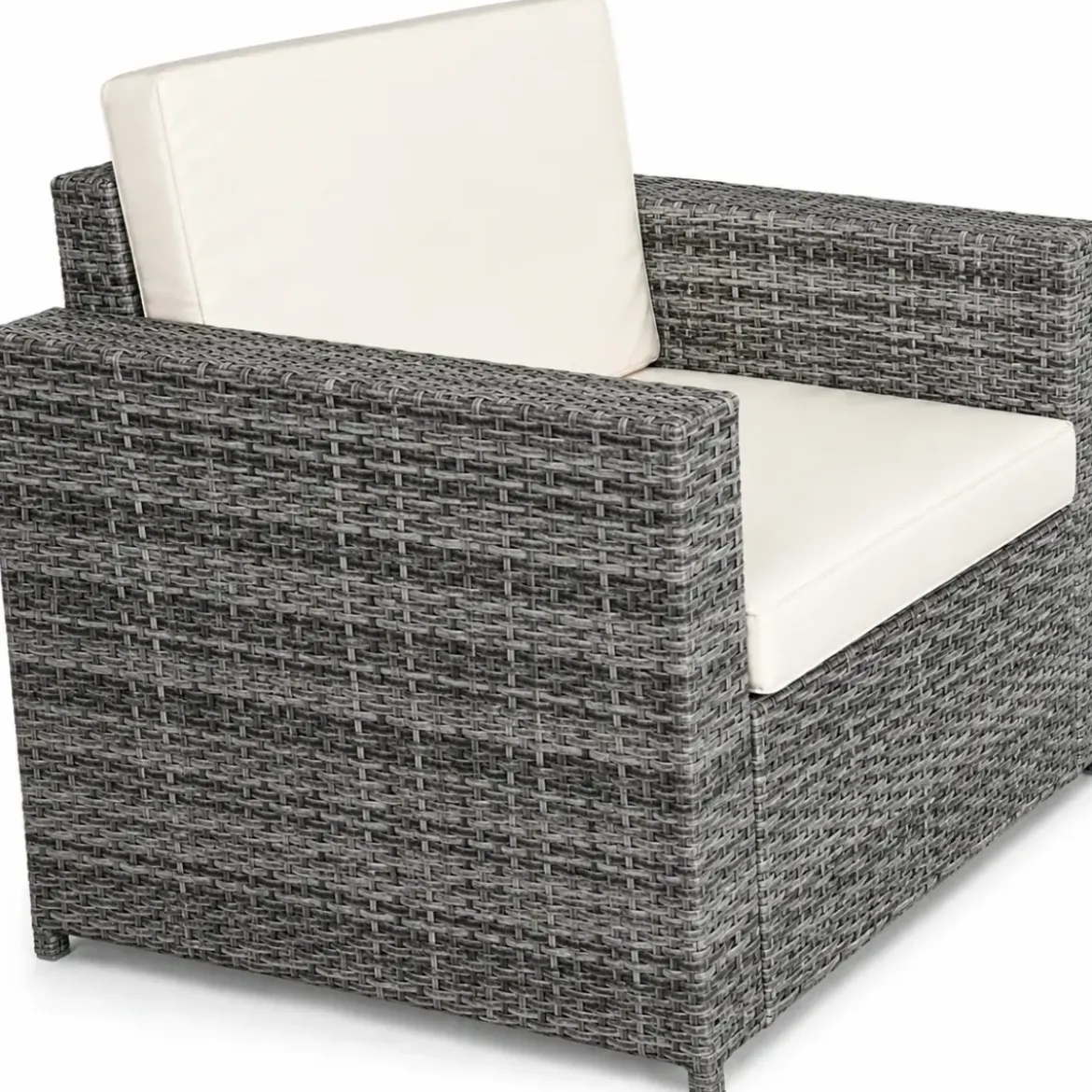 Salotto Giardino Grigio Effetto Rattan Divano Poltrone Tavolo Cuscini