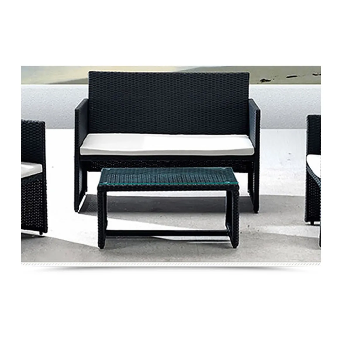 Salotto Polyrattan Esterno Giardino Rattan Sintetico Divano 2 Poltrone Tavolino