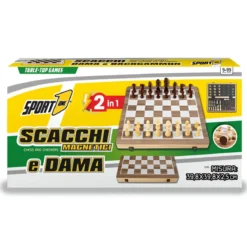Scacchiera Magnetica Pieghevole 2 in 1 Portatile in Legno con Dama