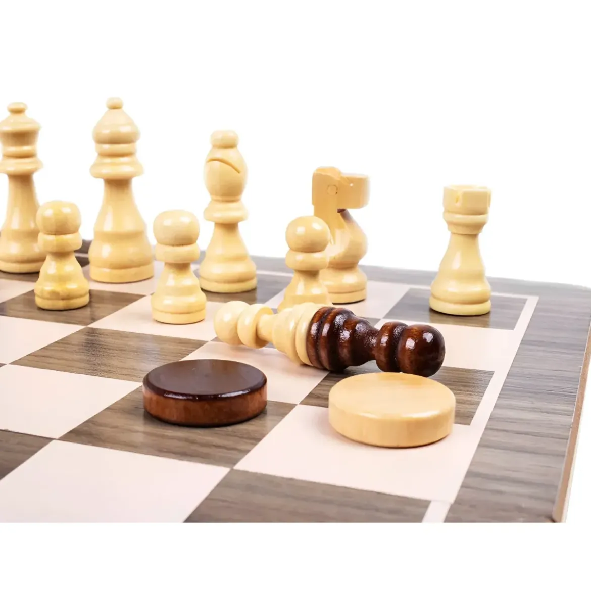 Scacchiera Magnetica Pieghevole 2 in 1 Portatile in Legno con Dama