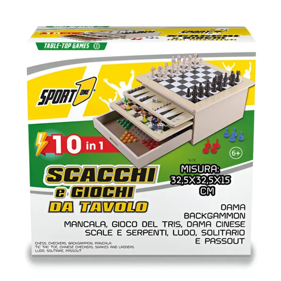 Scacchiera Multigioco 10 in 1 in Legno con Cassettiera Portapedine