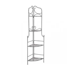 Scaffale Angolare in Metallo Antico 4 Ripiani Verniciato Bianco Portapiante