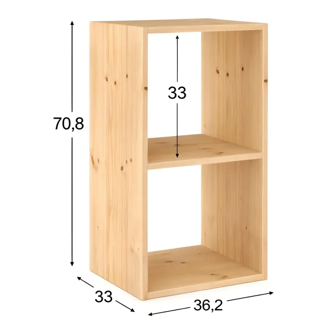 Scaffale Libreria Cubo 2 Piani Componibile in Legno Pino 36x33x71 cm