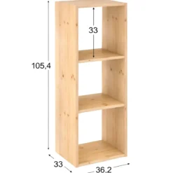 Scaffale Libreria Cubo 3 Piani Componibile in Legno Pino 36x33x107 cm