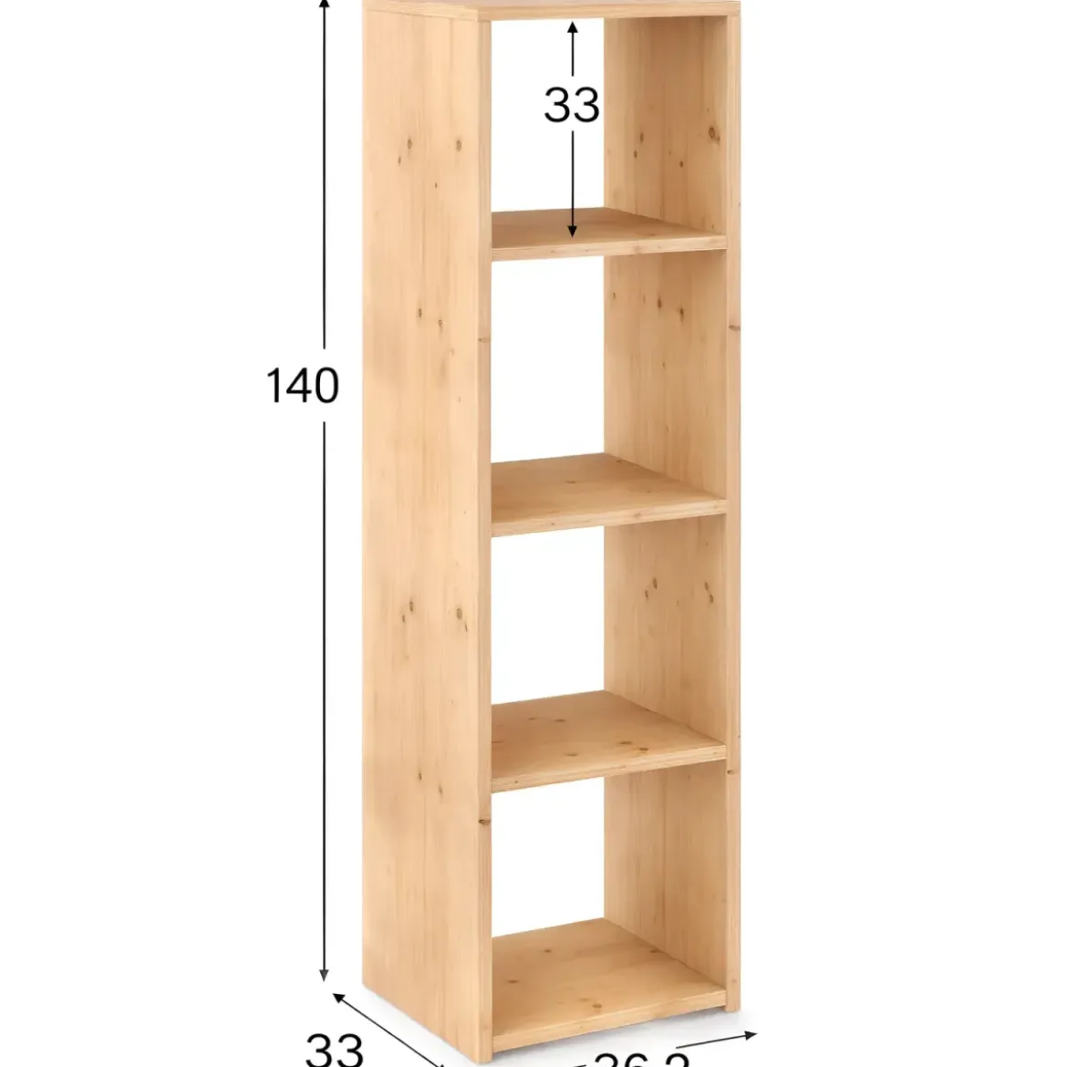 Scaffale Libreria Cubo 4 Piani Componibile in Legno Pino 33x36x140 cm