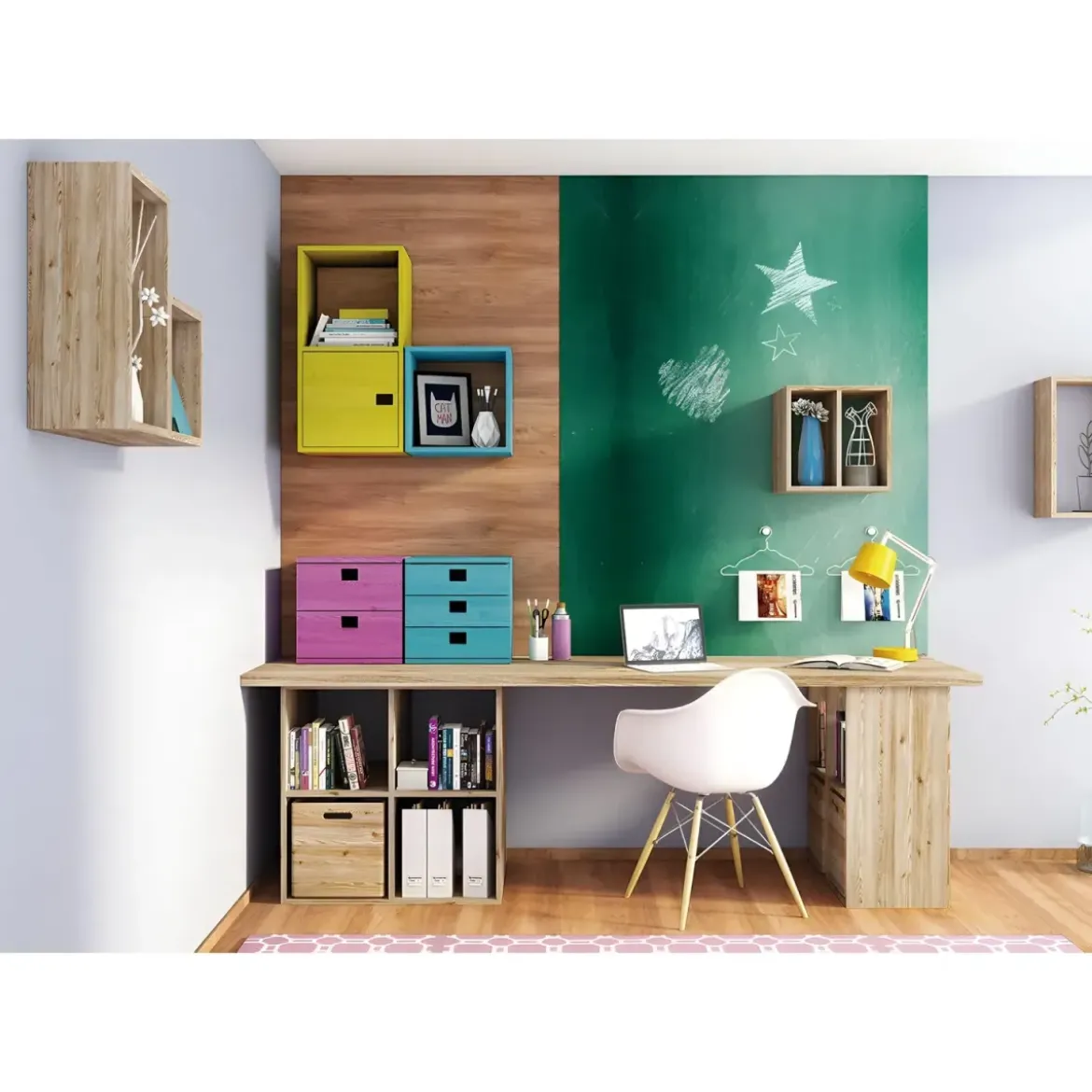 Scaffale Libreria Cubo 4 Piani Componibile in Legno Pino 33x36x140 cm