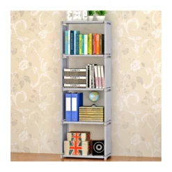 Scaffale Mobile Libreria a Giorno Grigio in Acciaio Ripiani Tessuto