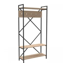 Scaffale per Ingresso Metallo e Legno Rovere Moderno Appendiabiti Ganci