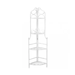 Scaffale Portapiante ad Angolo con 4 Ripiani Bianco in Metallo Antico