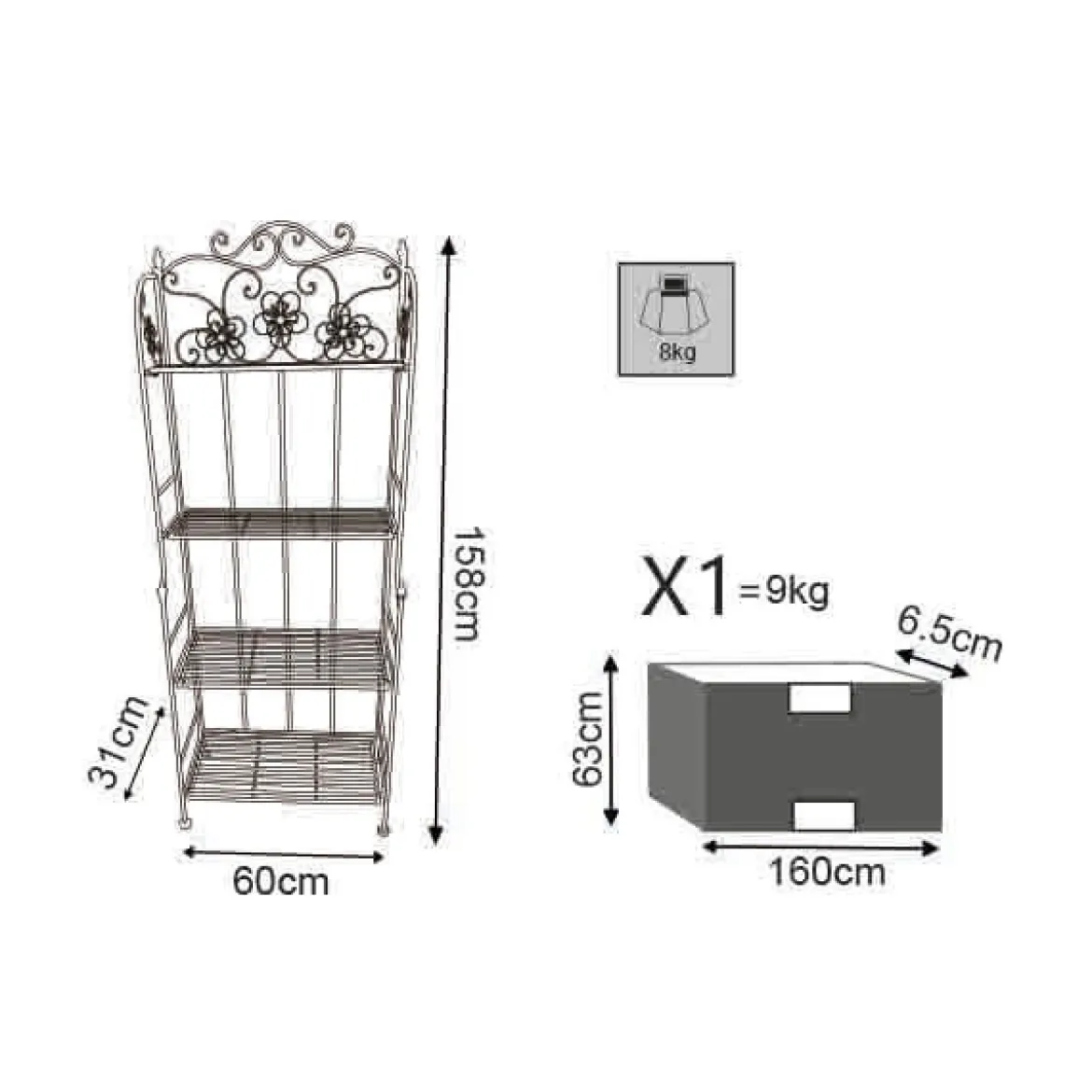 Scaffale Portapiante con 4 Ripiani Bianco in Metallo Antico