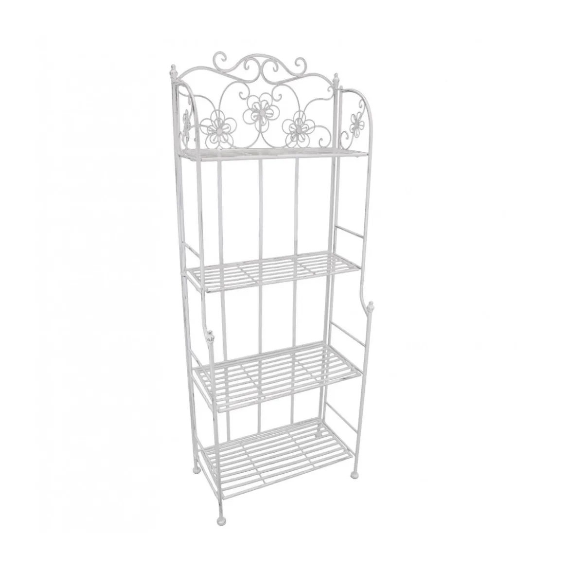 Scaffale Portapiante con 4 Ripiani Bianco in Metallo Antico