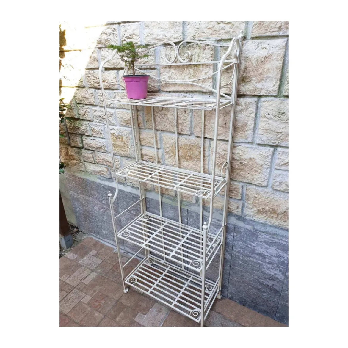 Scaffale Portapiante da Interno con 4 Ripiani Bianco in Metallo Antico