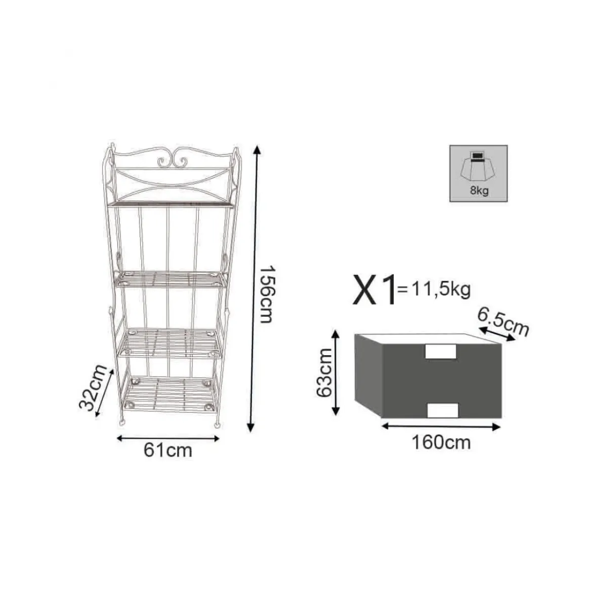Scaffale Portapiante da Interno con 4 Ripiani Bianco in Metallo Antico