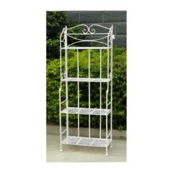 Scaffale Portapiante da Interno con 4 Ripiani Bianco in Metallo Antico