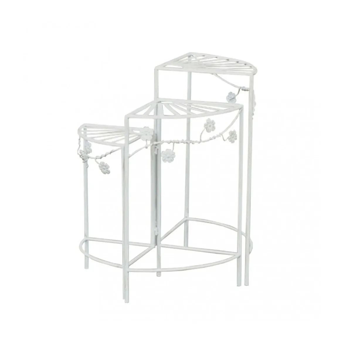 Scaffale 3 Ripiani Verniciato Bianco Fioriere Metallo Antico