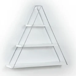 Scaffale Triangolare Bianco a Muro con 3 Ripiani Mensola Acciaio e Legno