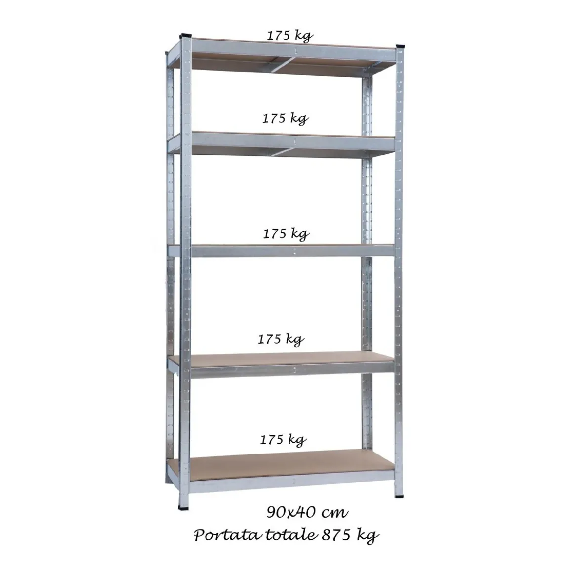 Scaffali 5 Ripiani 90x40 Metallo 875 kg Garage Scaffalatura Industriale Negozio