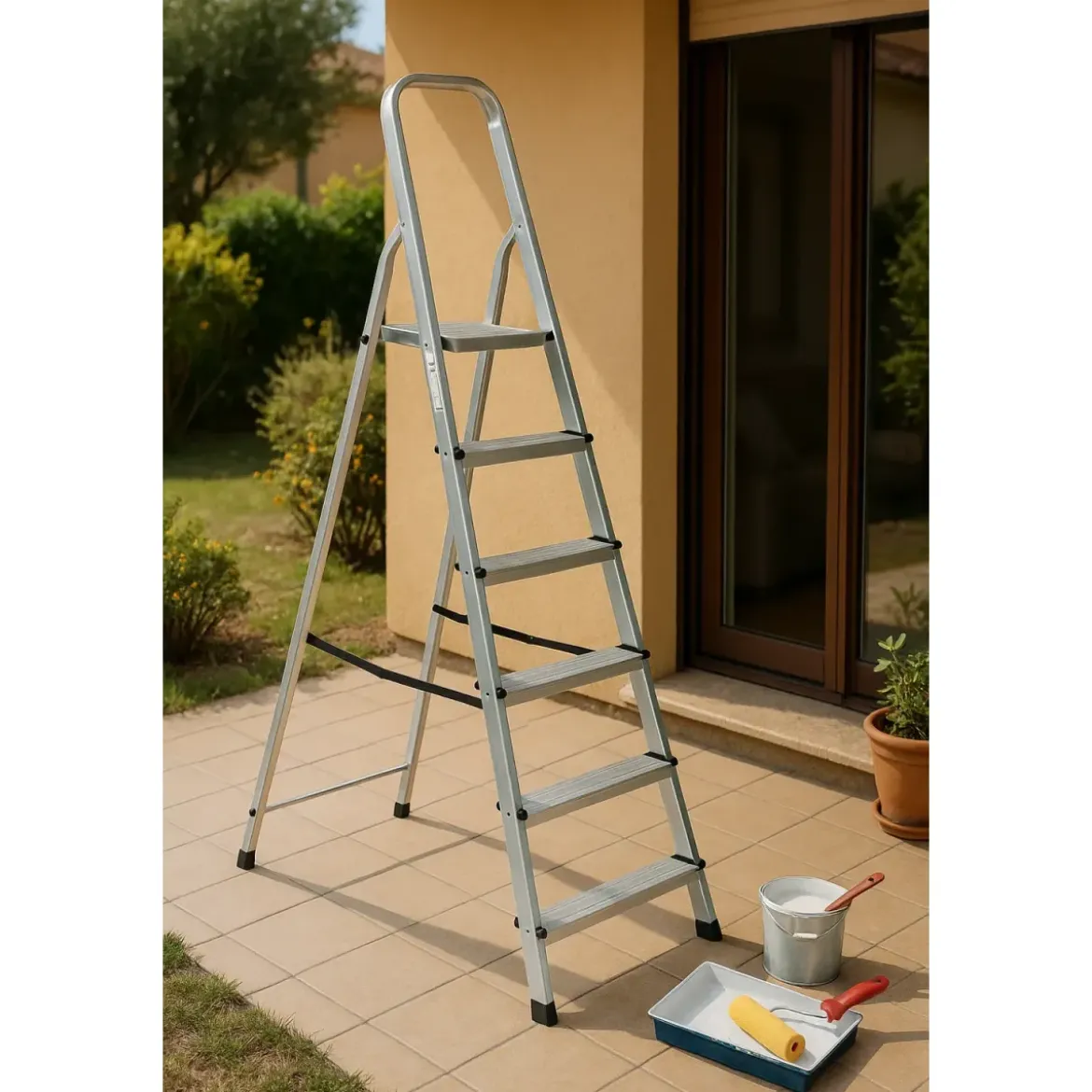 Scala 6 Gradini in Alluminio Domestica Richiudibile Scalini Max 150kg Varie Casa