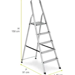 Scala 5 Gradini in Alluminio Robusta Scalini Max 150kg Richiudibile Lavori Casa