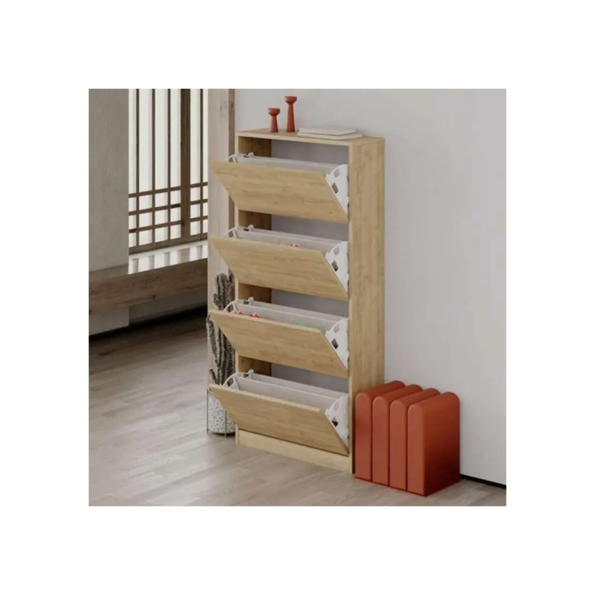 Scarpiera 4 Ante a Ribalta Doppie Legno Rovere Chiaro