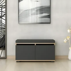 Scarpiera 2 Ante a Ribalta Pouf Contenitore Noce Nero 80x35x42 cm