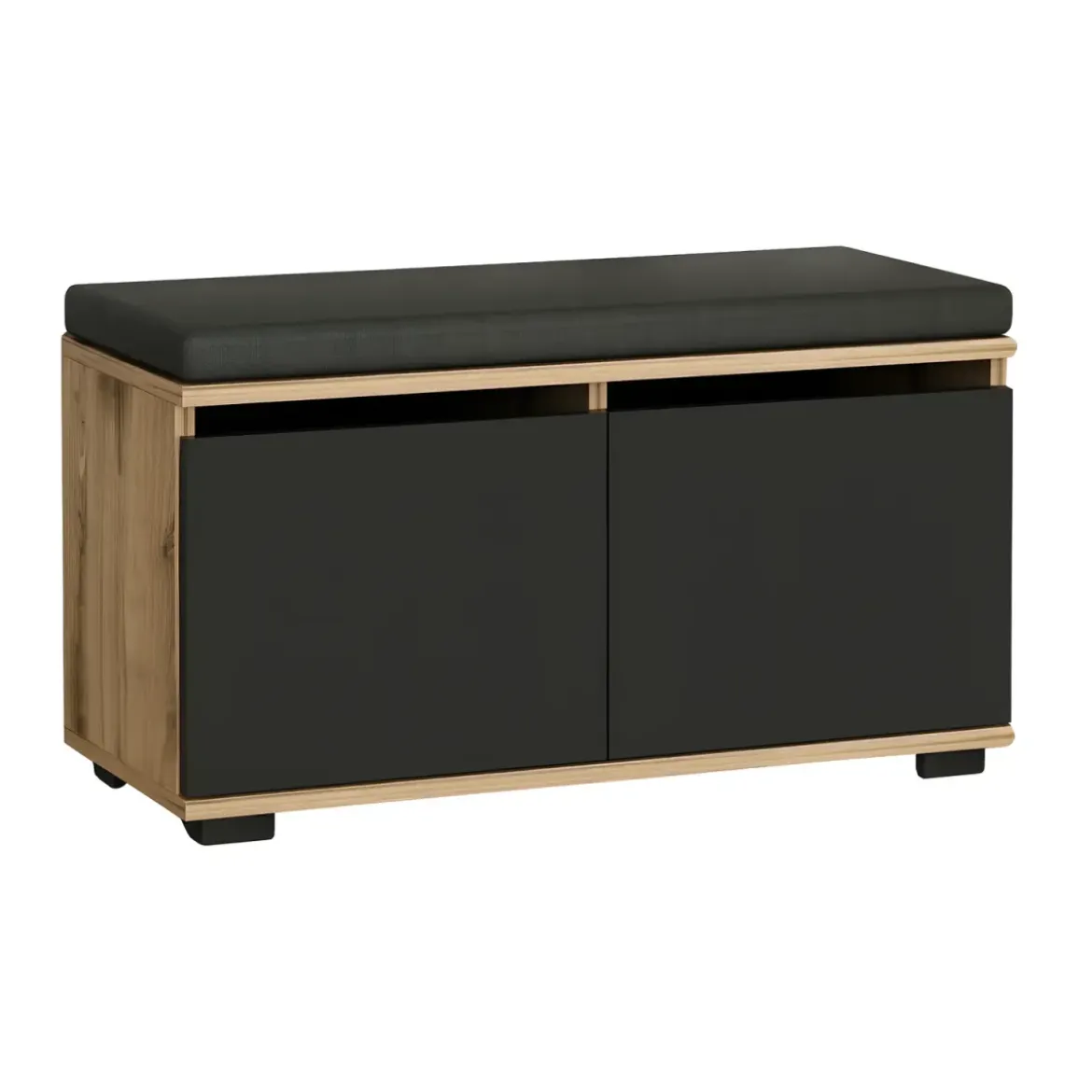 Scarpiera 2 Ante a Ribalta Pouf Contenitore Noce Nero 80x35x42 cm