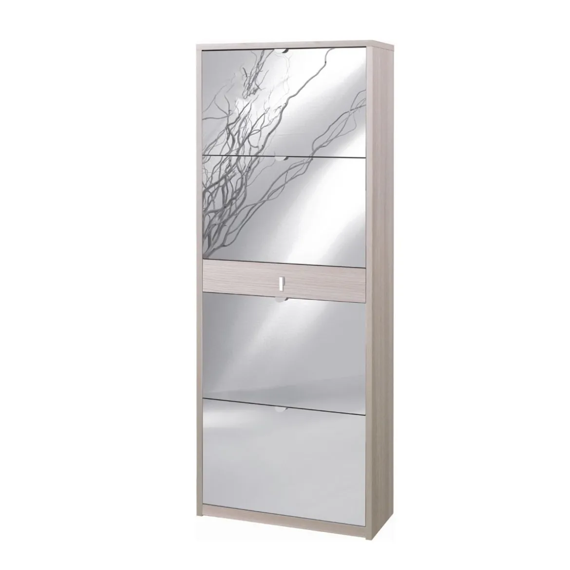 Scarpiera 4 Ante a Specchio Olmo Doppia Ribalta con Cassetto Porta Scarpe Slim
