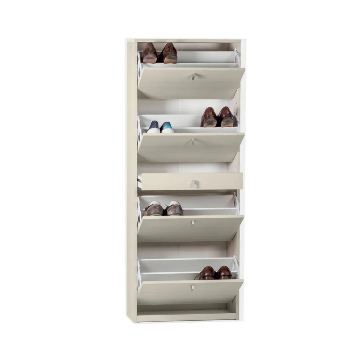 Scarpiera 4 Ante a Specchio Olmo Doppia Ribalta con Cassetto Porta Scarpe Slim