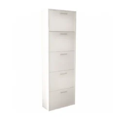 Scarpiera 5 Ante in Legno Design Slim per Entrata Salvaspazio in Legno Bianco