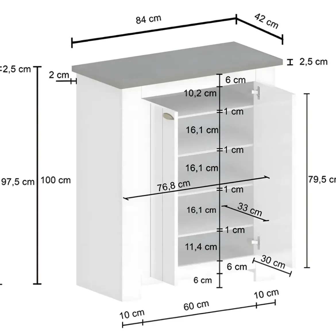 Scarpiera 2 Ante Mobile Ingresso Bianco Report 4 Ripiani 84x42x100 cm