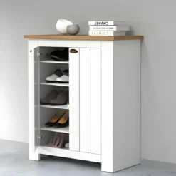 Scarpiera 2 Ante Mobile Ingresso Bianco Rovere 4 Ripiani 84x42x100 cm