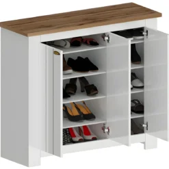 Scarpiera 3 Ante Mobile Ingresso Bianco Rovere 8 Ripiani 114x42x100 cm