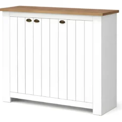 Scarpiera 3 Ante Mobile Ingresso Bianco Rovere 8 Ripiani 114x42x100 cm