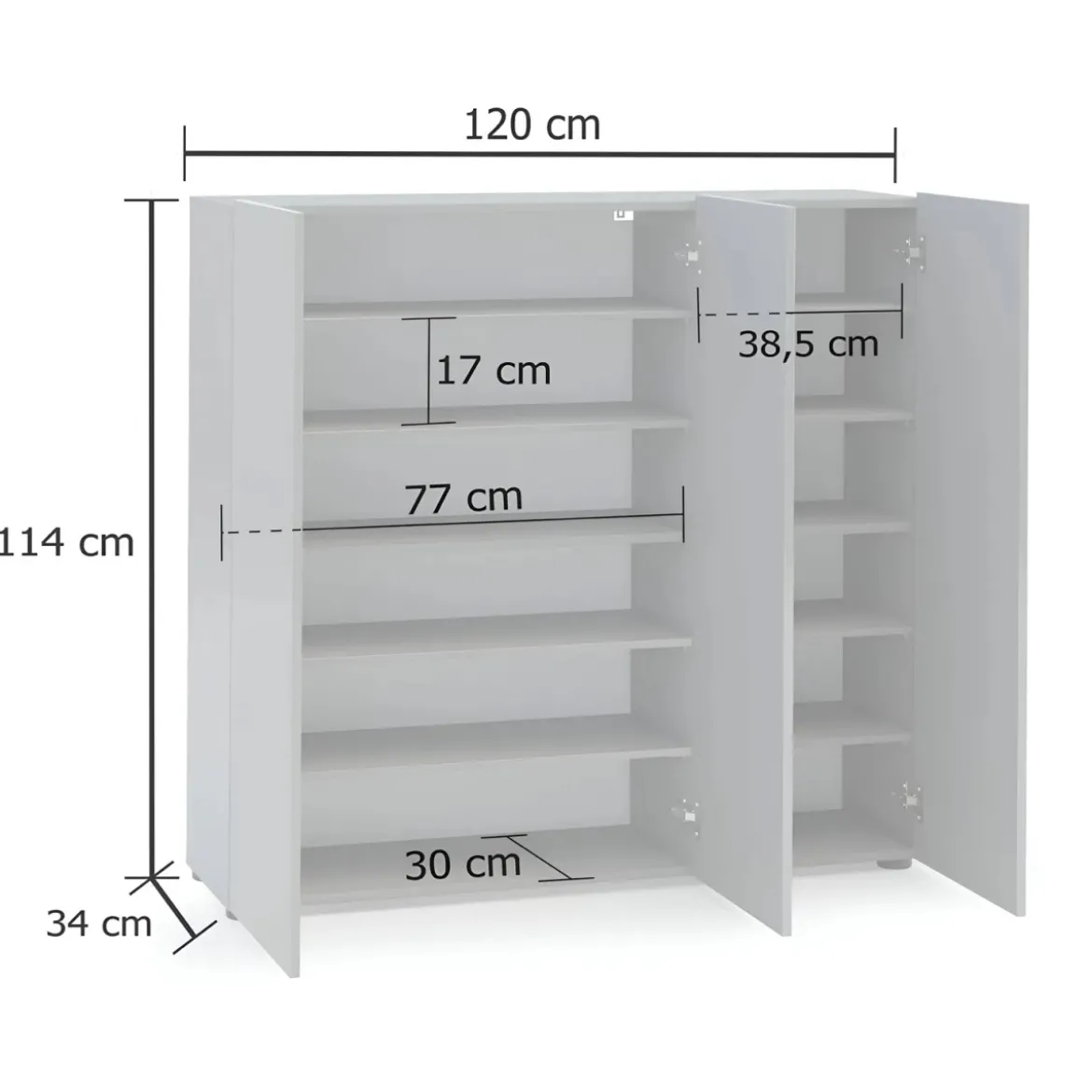 Scarpiera 3 Ante 120x34x115 cm Antracite Moderna