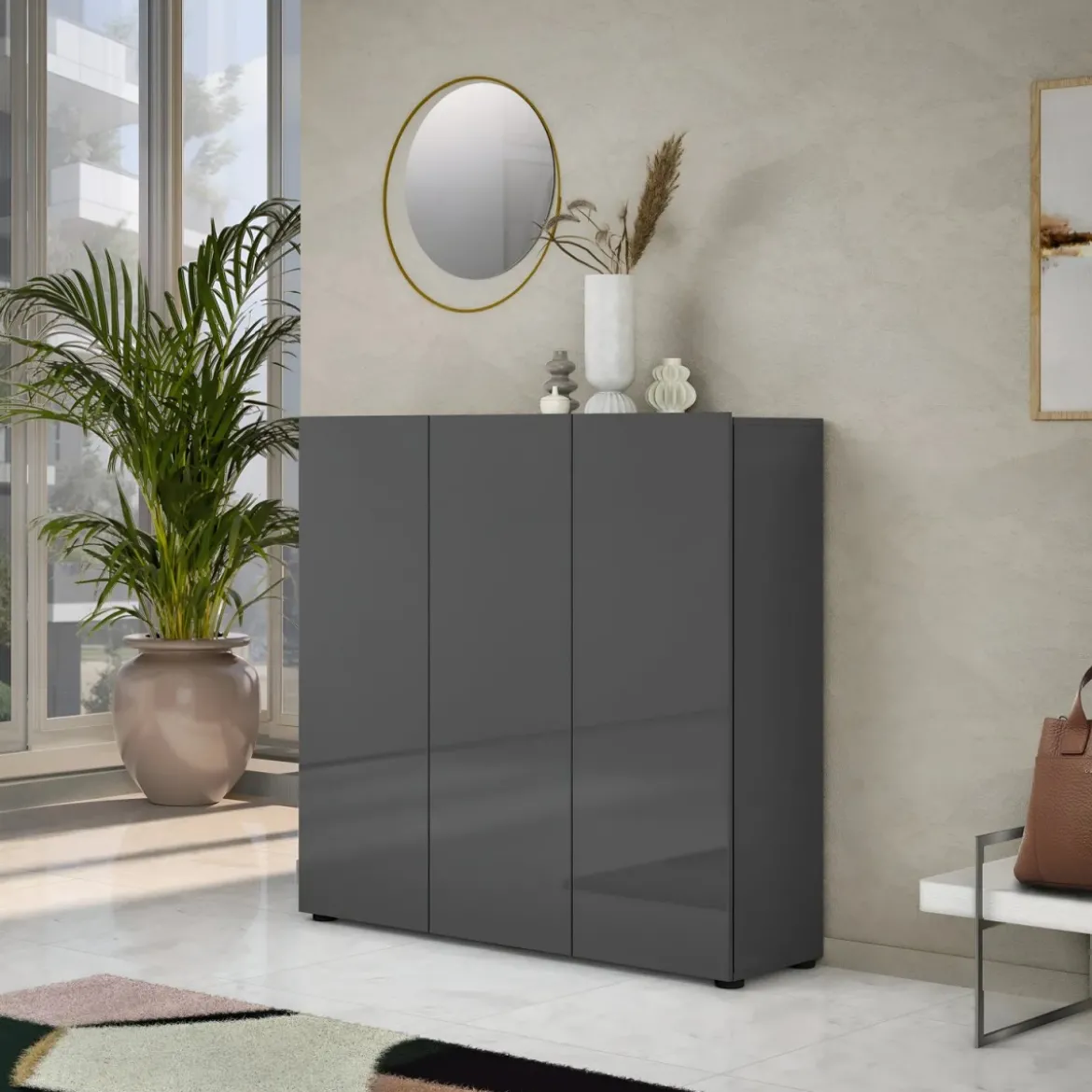 Scarpiera 3 Ante 120x34x115 cm Antracite Moderna