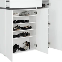 Scarpiera 3 Ante 120x34x115 cm Bianca con Cassetto Soft-Close