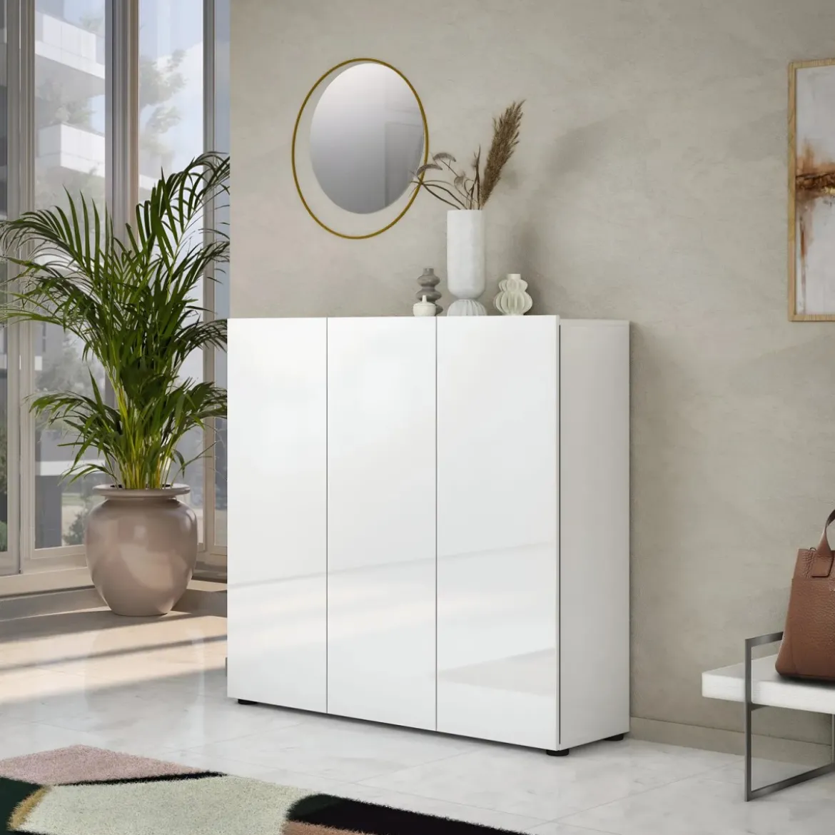 Scarpiera 3 Ante 120x34x115 cm Bianco Mobile Salvaspazio