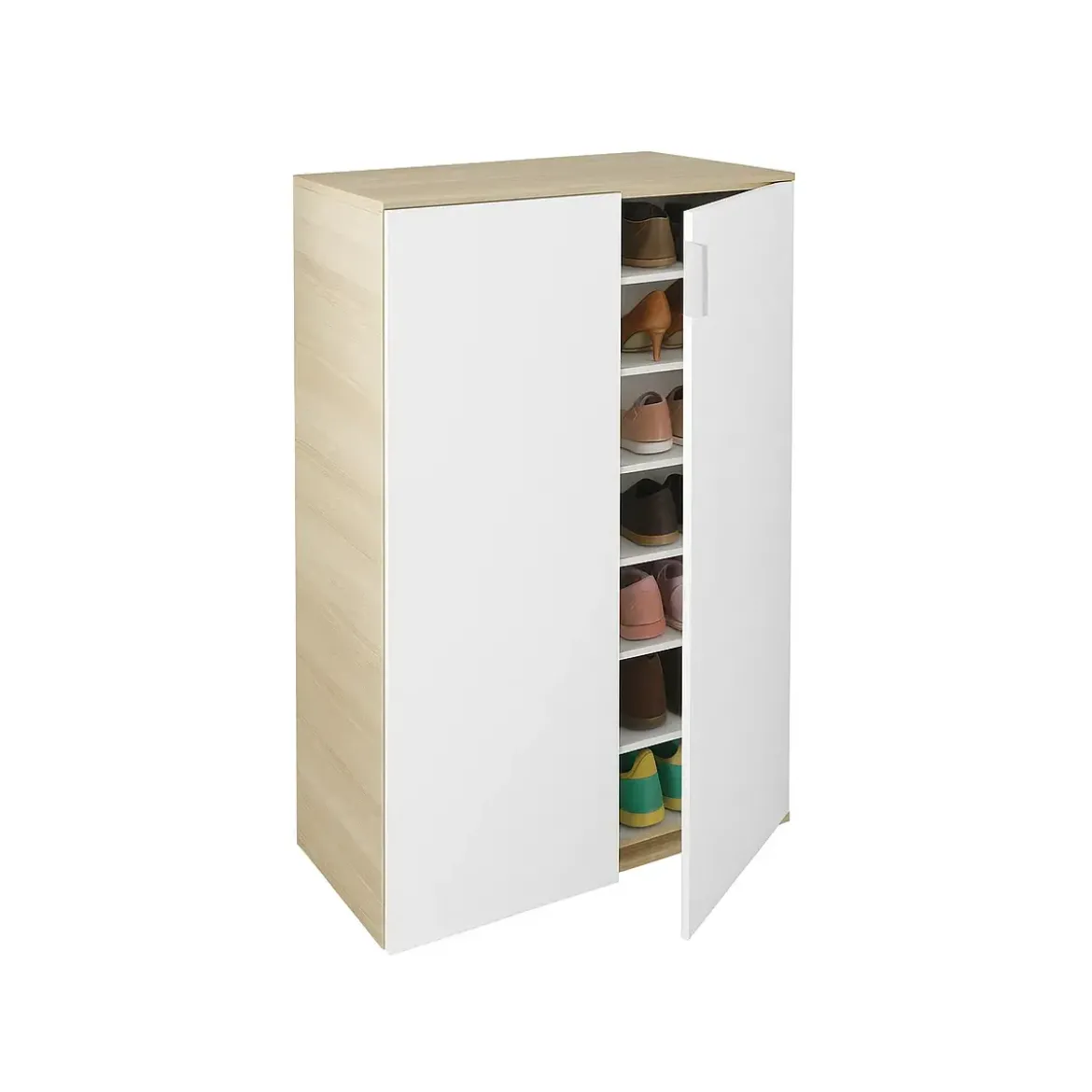 Scarpiera 2 Ante 72x36x103 cm Rovere Bianco Artik con 6 Ripiani
