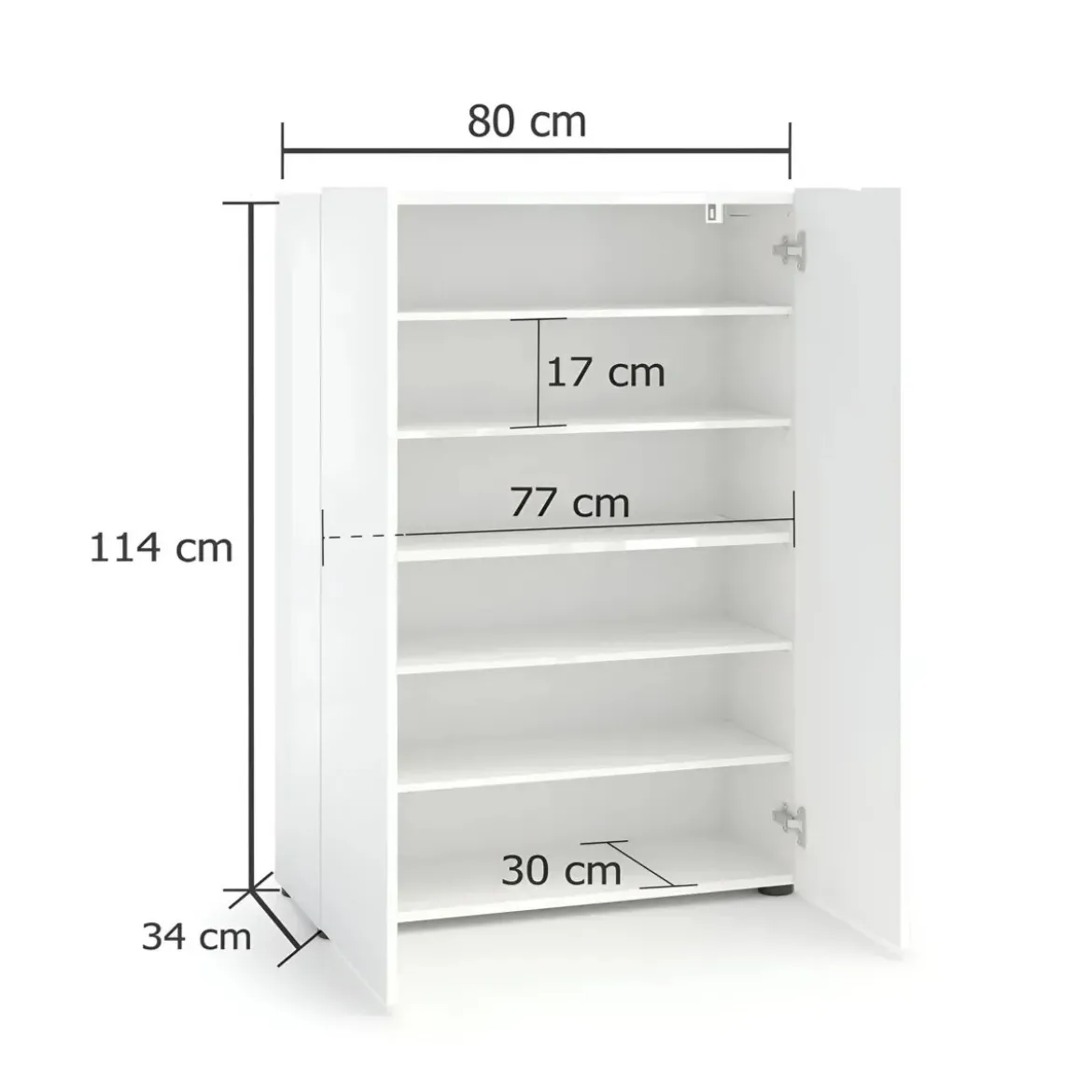 Scarpiera 2 Ante 80x34x114h cm bianco lucido per ingresso
