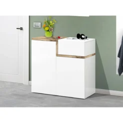 Scarpiera Bianco e Acero Mobile da Ingresso Porta Scarpe con 2 Ante