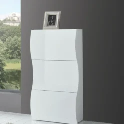Scarpiera Bianco Lucido Mobile in Legno con 3 Ante a Ribalta Portascarpe