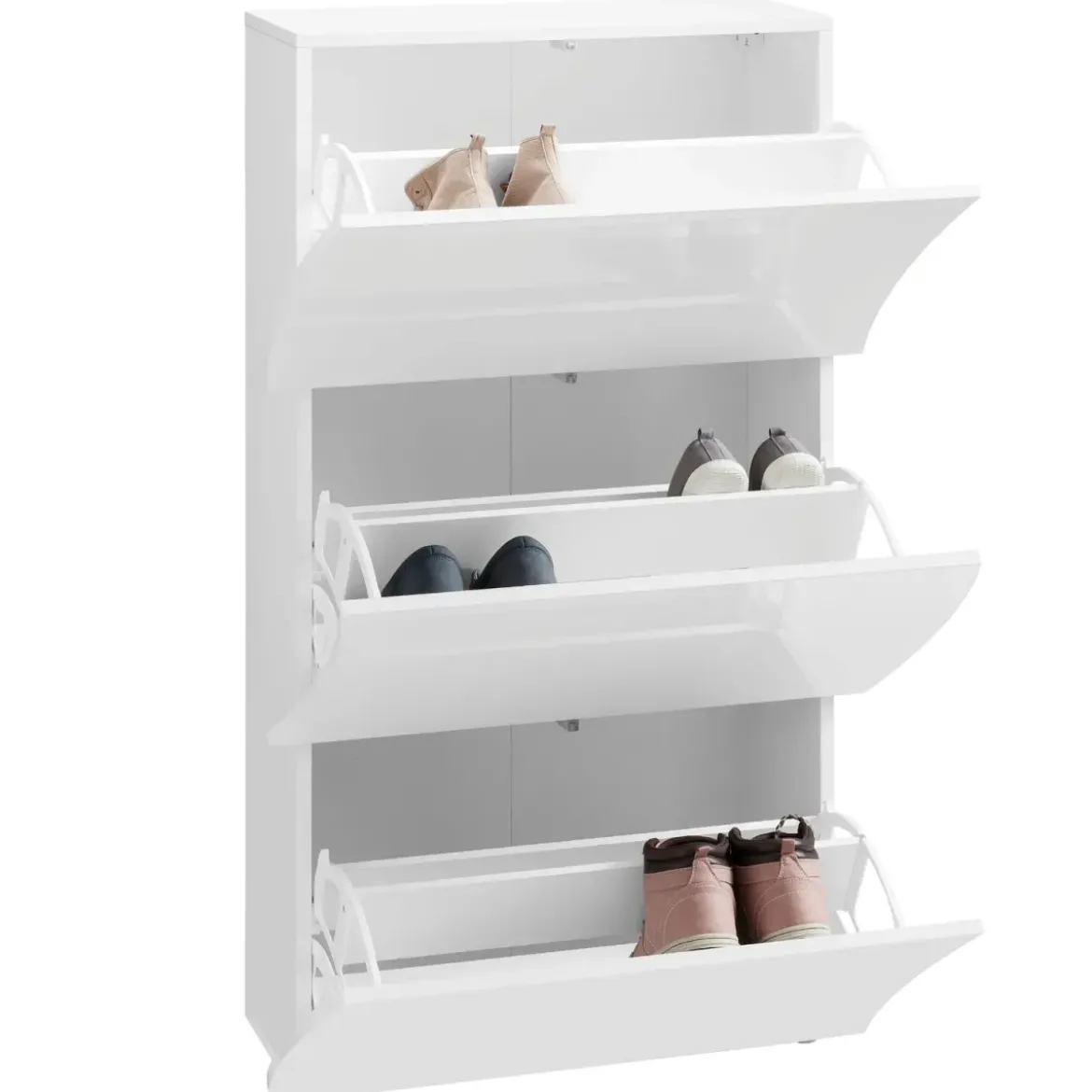 Scarpiera Bianco Lucido Mobile in Legno con 3 Ante a Ribalta Portascarpe