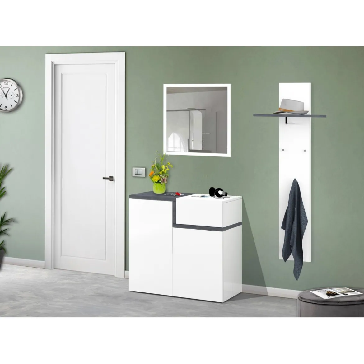 Scarpiera da Ingresso Bianco e Ardesia Mobile Porta Scarpe con 2 Ante
