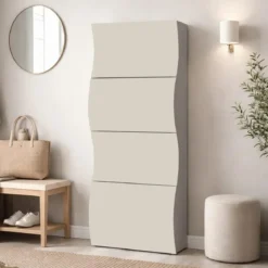 Scarpiera da Ingresso in Legno 4 Ante a Ribalta Beige Cachemire