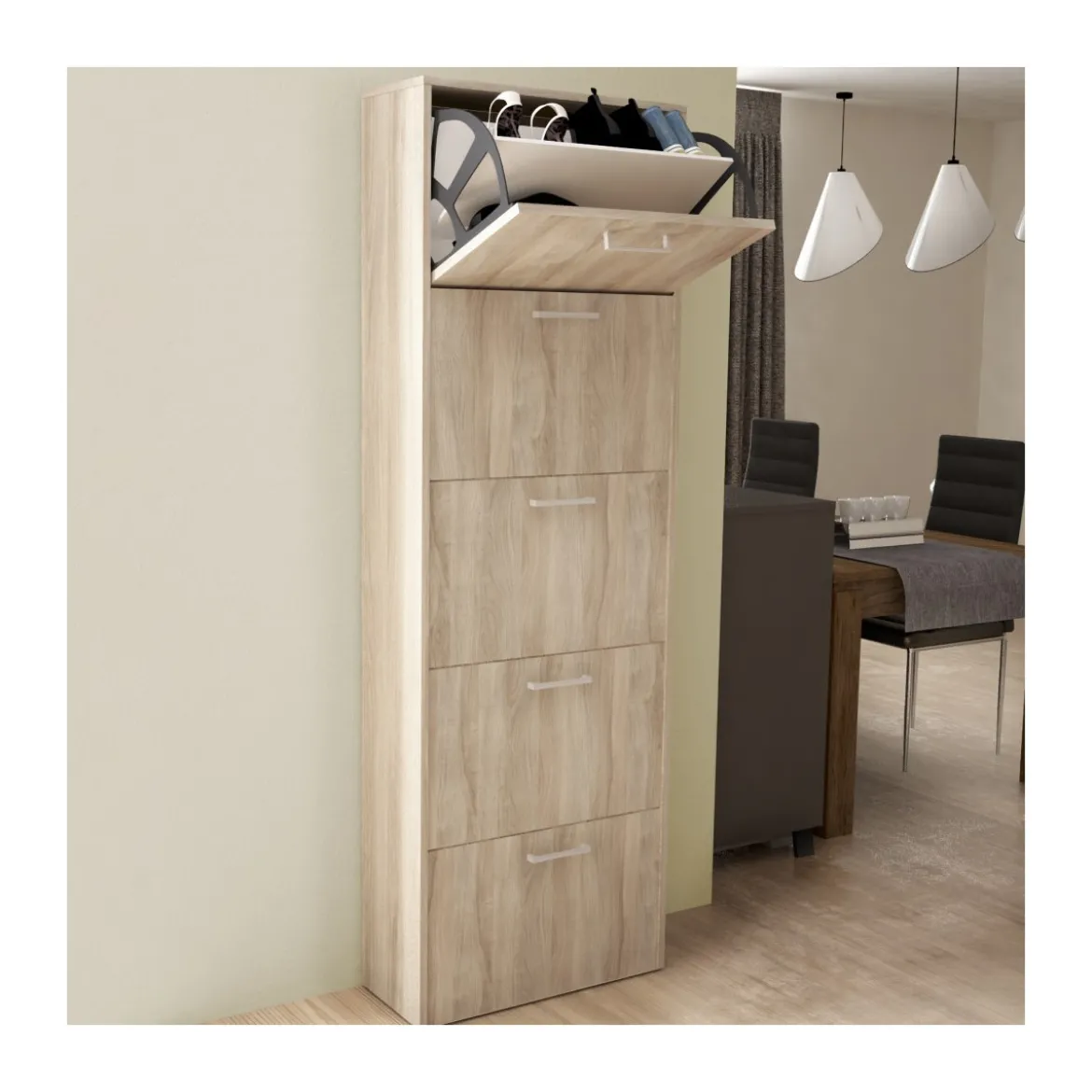 Scarpiera Design Slim Moderno Olmo in Legno 5 Ante Salvaspazio in Legno Per Ingresso