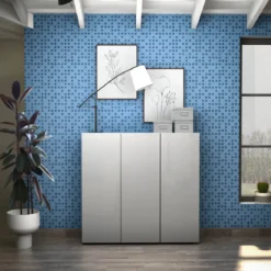 Scarpiera Grigia 3 Ante 120x34x115 cm Melaminico Laccato