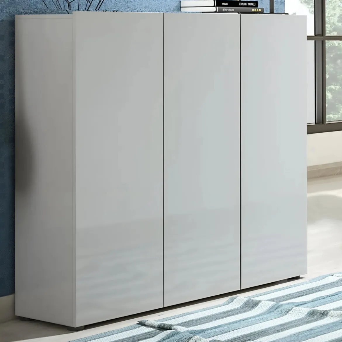 Scarpiera Grigia 3 Ante 120x34x115 cm Melaminico Laccato