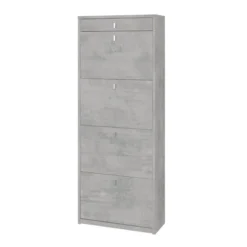 Scarpiera Grigio Cemento 4 Ante a Ribalta Doppia 20 Paia Cassetto Porta Scarpe