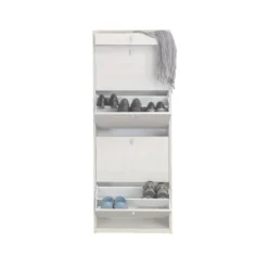Scarpiera Grigio Cemento 4 Ante a Ribalta Doppia 20 Paia Cassetto Porta Scarpe