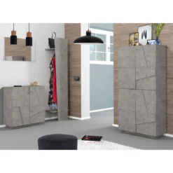 Scarpiera Grigio in Legno a 4 Ante per 32 Paia di Scarpe Mobile Grande